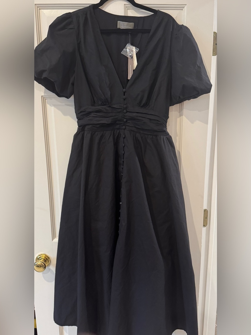 Anthropologie Katerina Black Puff Sleeve Midi Dress